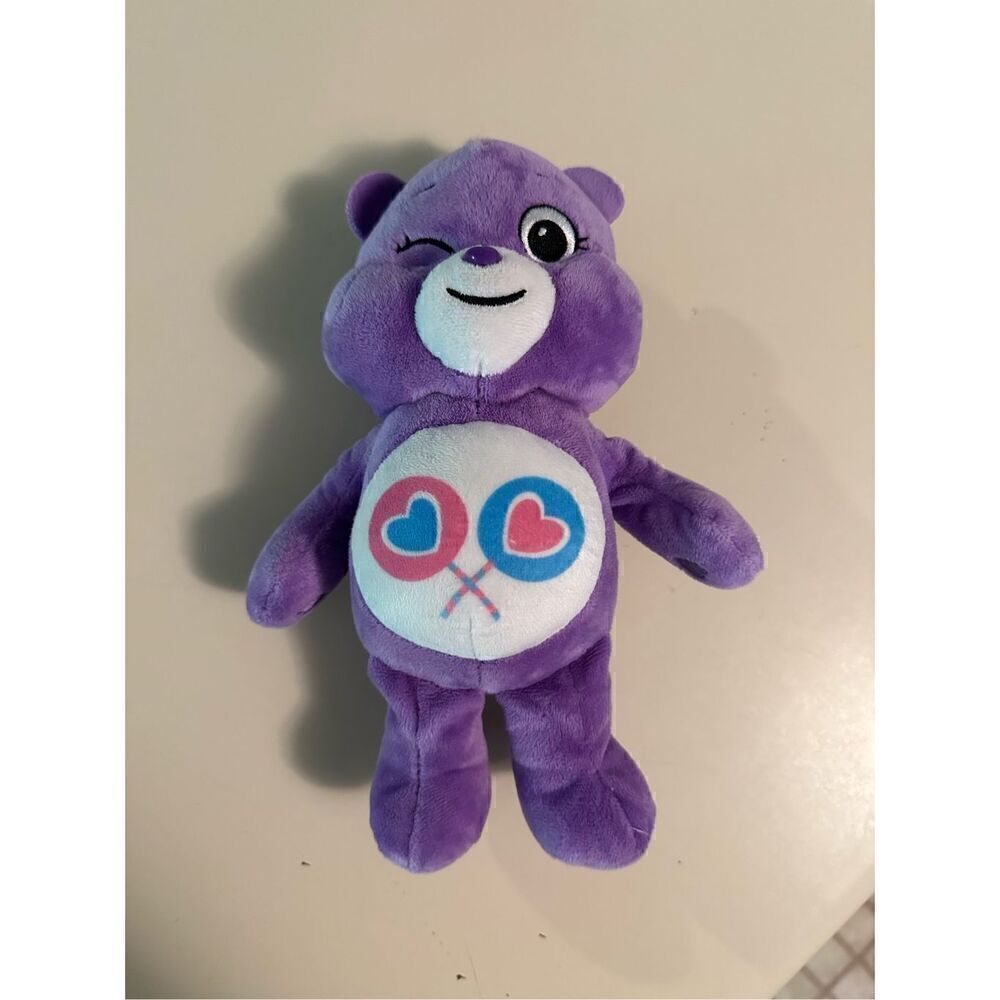 Care Bears Share Bear 2014 Lollipops 9” Plush Just Play Purple Bear Red Heart WM